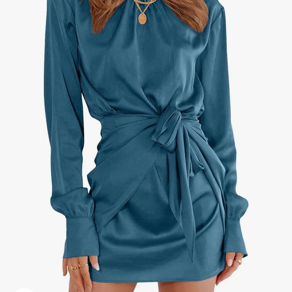 New! Super cute Spring Satin Dress Long Sleeve Tie Waist